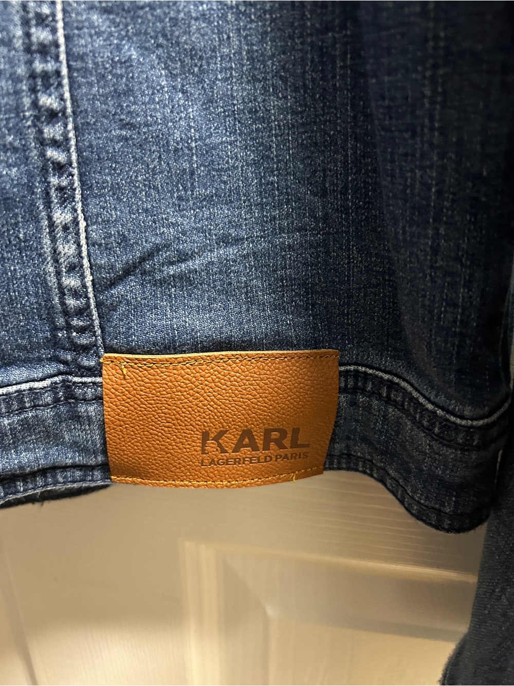 Karl Lagerfeld Blue Denim Jacket with Logo Patches- SZ SMALL - NWOT - Picture 4 of 10